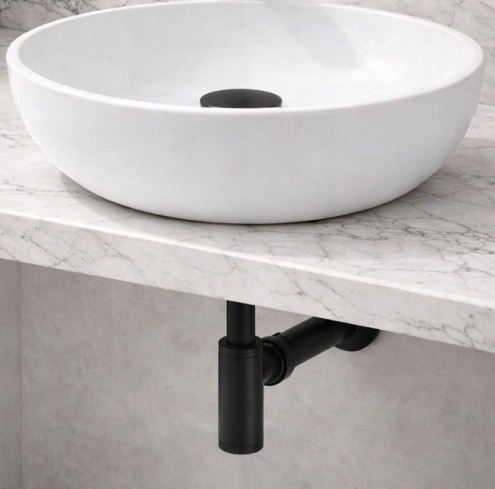 Čierna súprava Yoka Home BK.SYPOP-14-BLK: výpusť bez prepadu a sifón