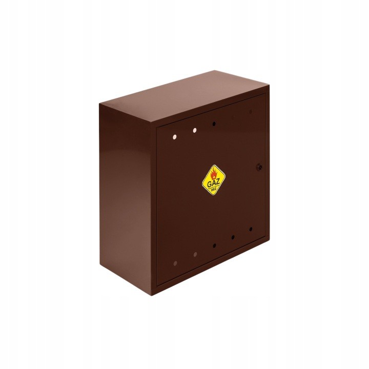 Hnedá plynová skrinka JD-MetalBox 500 × 500 × 250 mm so zadnou stenou a kľúčom