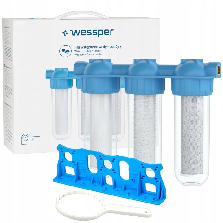Trojstupňový filter Wessper TripleMax 1″ s tromi 10″ vložkami