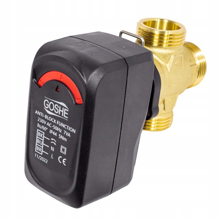 Trojcestný zónový ventil Goshe DN25 s pohonom 230 V, Kvs 8 m³/h