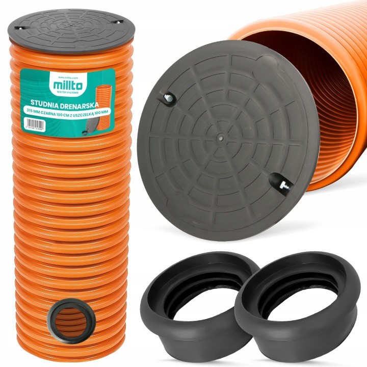 Drenážna šachta Millto 315 mm s poklopom a 2 tesneniami 110 mm, rúra 100 cm