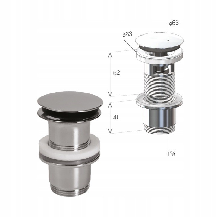 Chrómová výpusť Lira 496114 klik-klak s prepadom, 1 1/4″