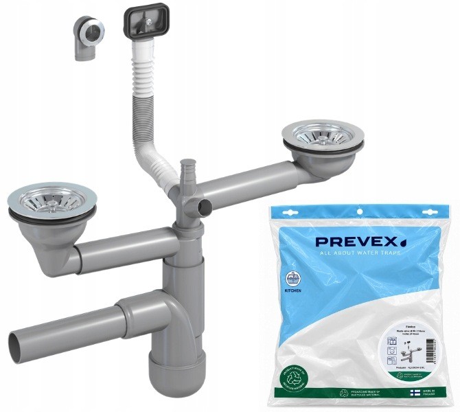 Dvojkomorový drezový sifón Prevex Flexloc Pro FL2-D9CR4-01PL s prepadom, 90 mm