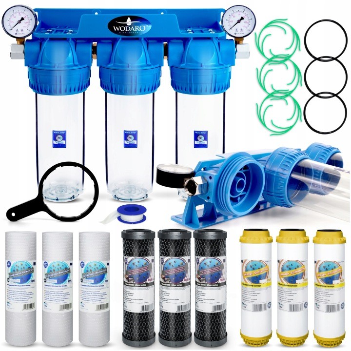 Filtračná zostava Aquafilter 3/4″ s 2 manometrami a 9 vložkami
