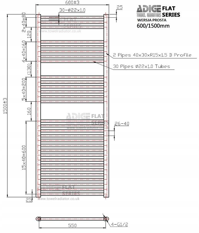 Kúpeľňový radiátor ADIGE WF6-15 60x150cm biely