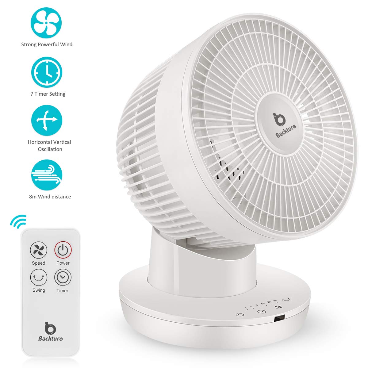 Ventilátor - BACKTURE Turbo ventilátor 3D diaľkové ovládanie Tichý časovač