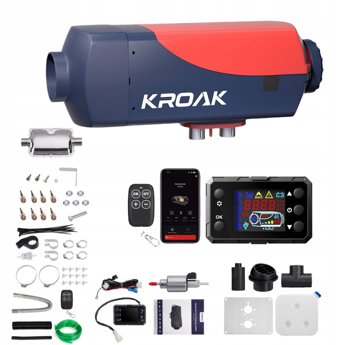 BENZÍNOVÝ PLYNOVÝ OHRIEVAČ WEBASTO OLEJOVÝ fúkač 2KW 12/24V BLUETOOTH LCD