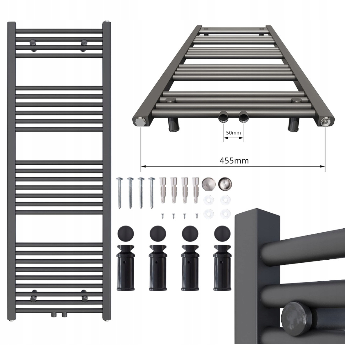 Aquabad vodný kúpeľňový radiátor 553 W 500 x 1400 mm antracit, sivý