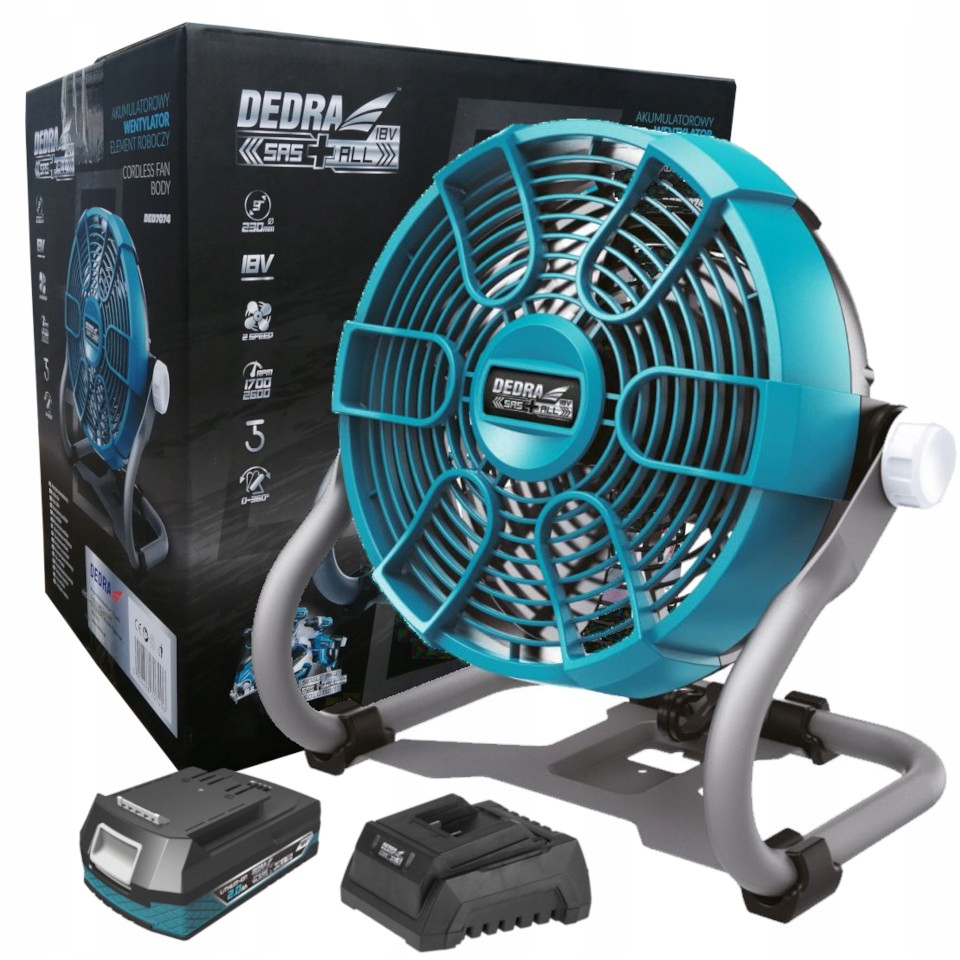 Ventilátor - DEDRA VÝKONNÝ VENTILÁTOR BATÉRIE + BATÉRIA 1x2,0AH