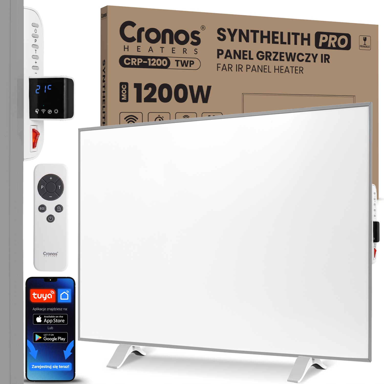 IR vykurovací panel CRONOS Synthelith CRP-1200TWP SILVER TUYA