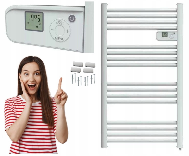 Elektrický kúpeľňový radiátor ELEKTRICKÝ RADIÁTOROVÝ REBRÍK LUX LCD 500W LUX 500 W 550 x 980 mm biely