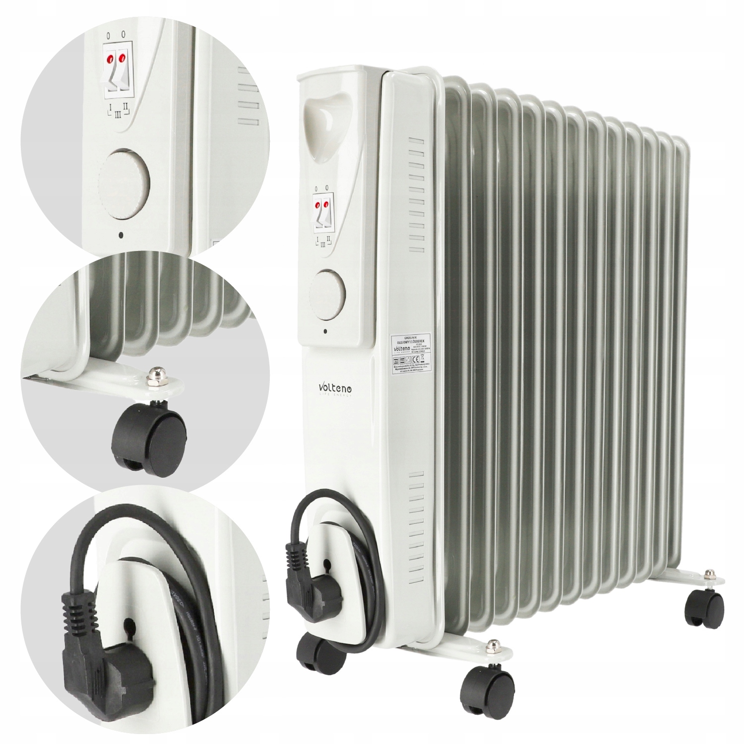 Olejový radiátor Volteno 2500 W biely, sivý
