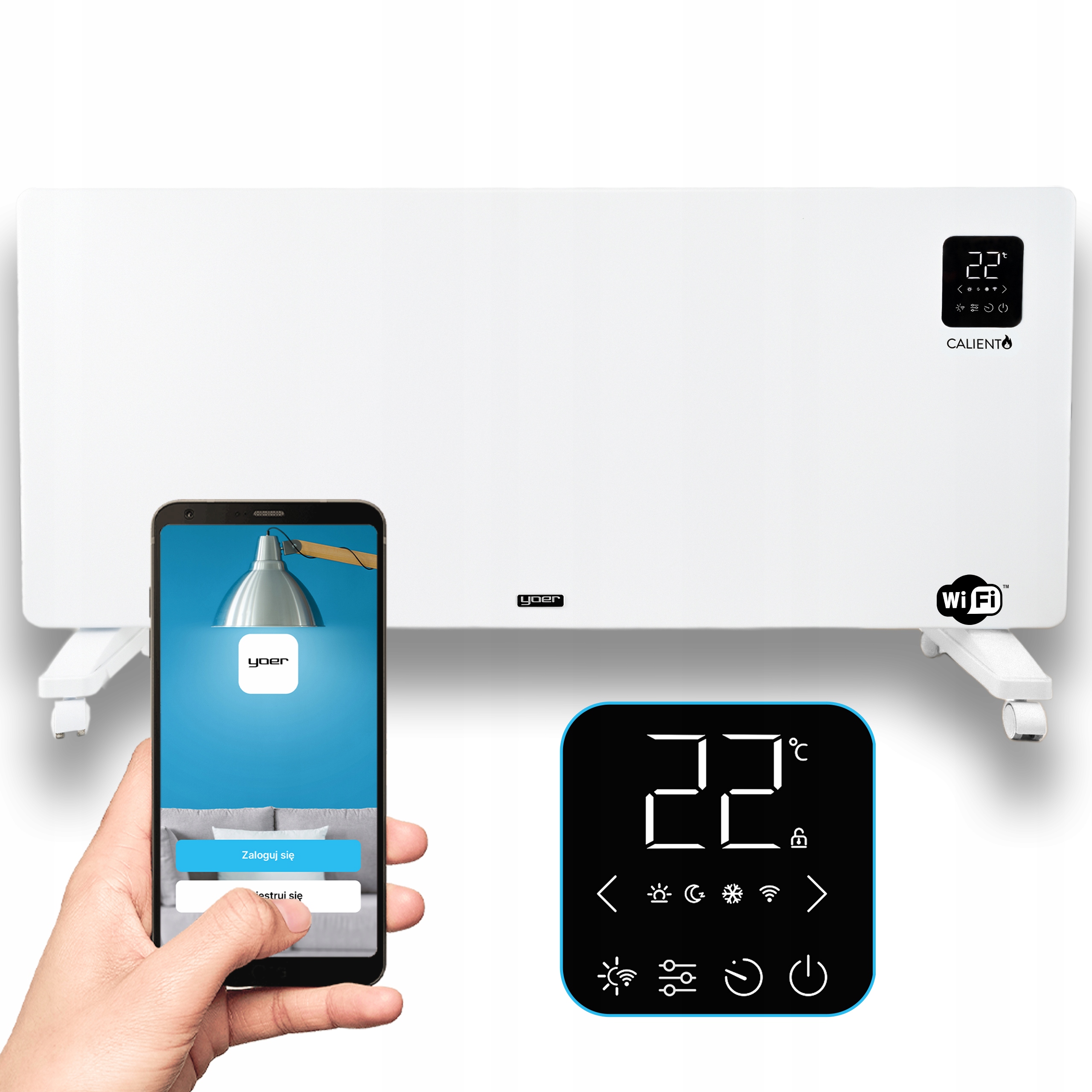 Yoer 2500 W WiFi elektrický ohrievač Termostat + Časovač + REŽIM ÚSPORY ENERGIE