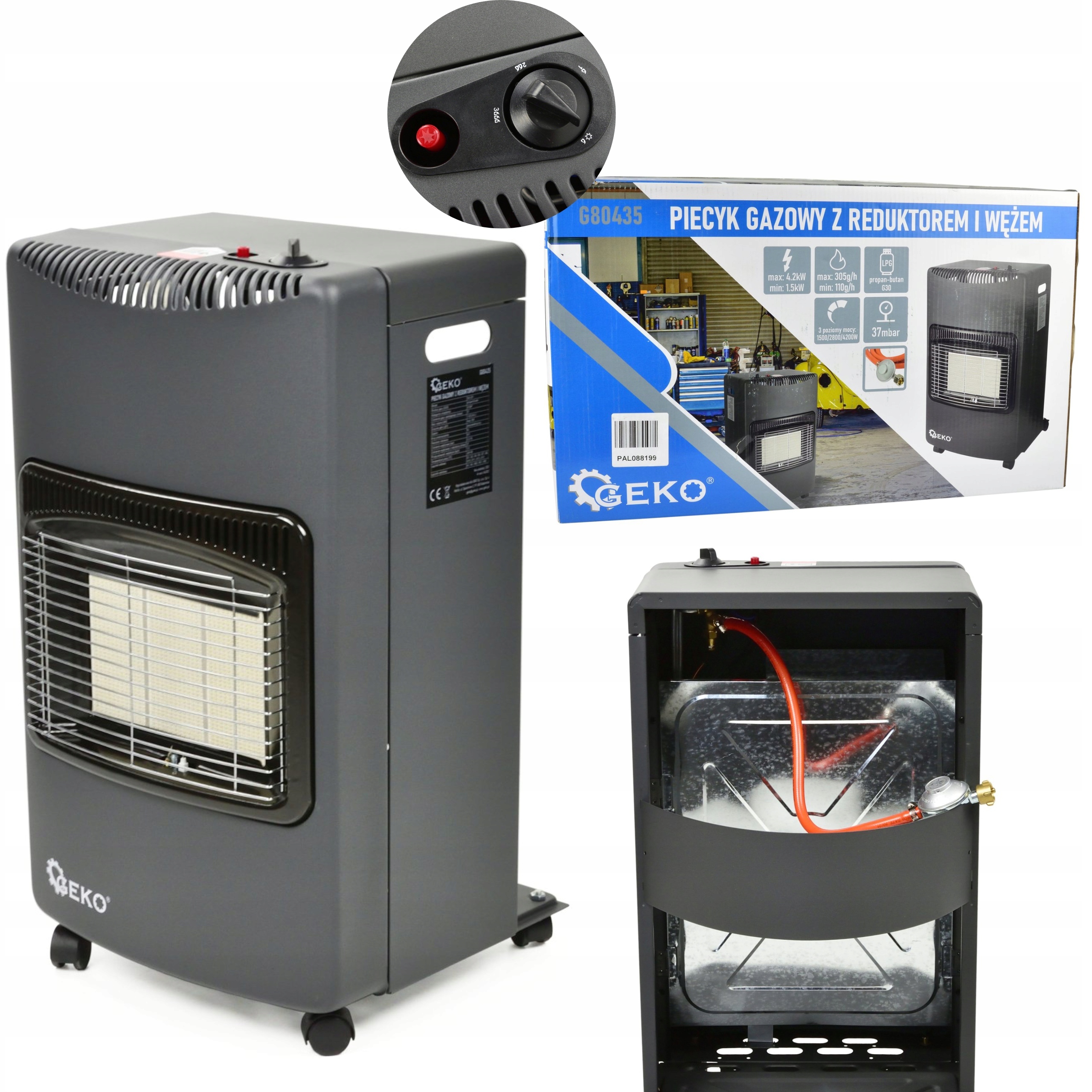 Geko G80435 PLYNOVÝ SPORÁK 4,2kW [REDUKTOR + HADICE]