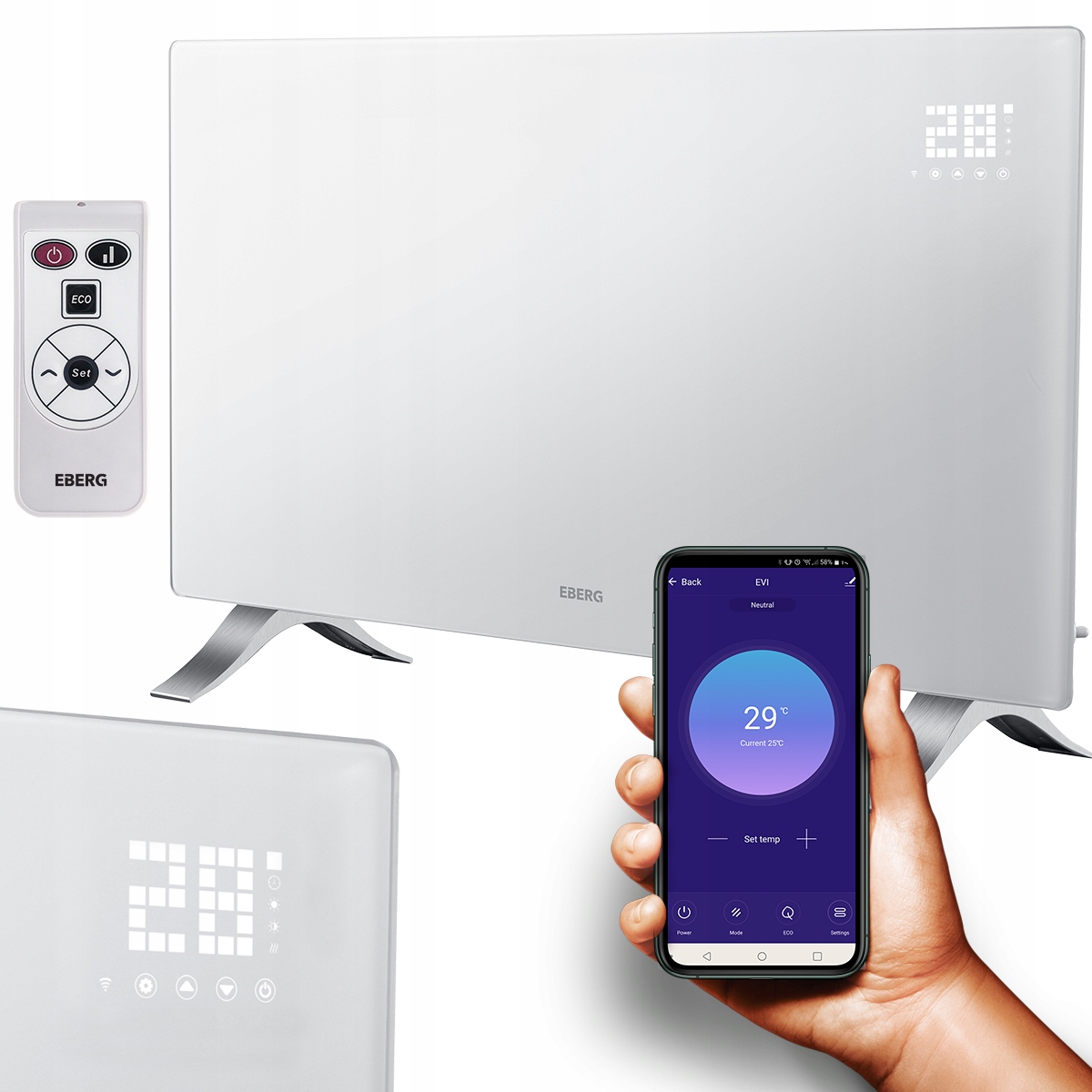 Elektrický ohrievač skla EBERG 2000W LED WiFi