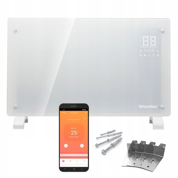 Sklenený konvektor EGW-10 biely s Wi-Fi