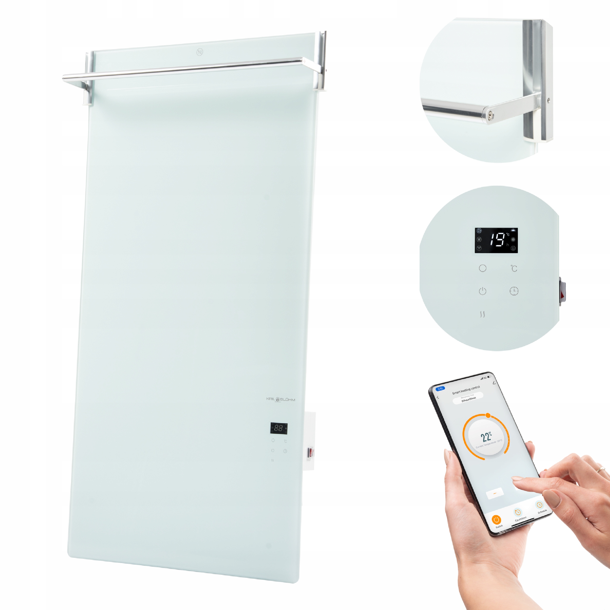 Kril & Blohm elektrický kúpeľňový radiátor 750 W 550 x 1100 mm biely