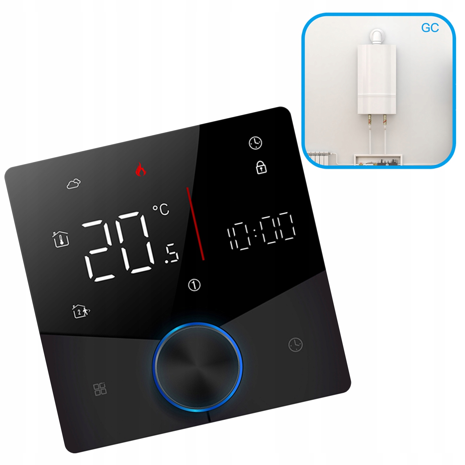 WIFI TUYA LCD IZBOVÝ TERMOSTAT pre plynový kotol KNOB 5 A Čierny