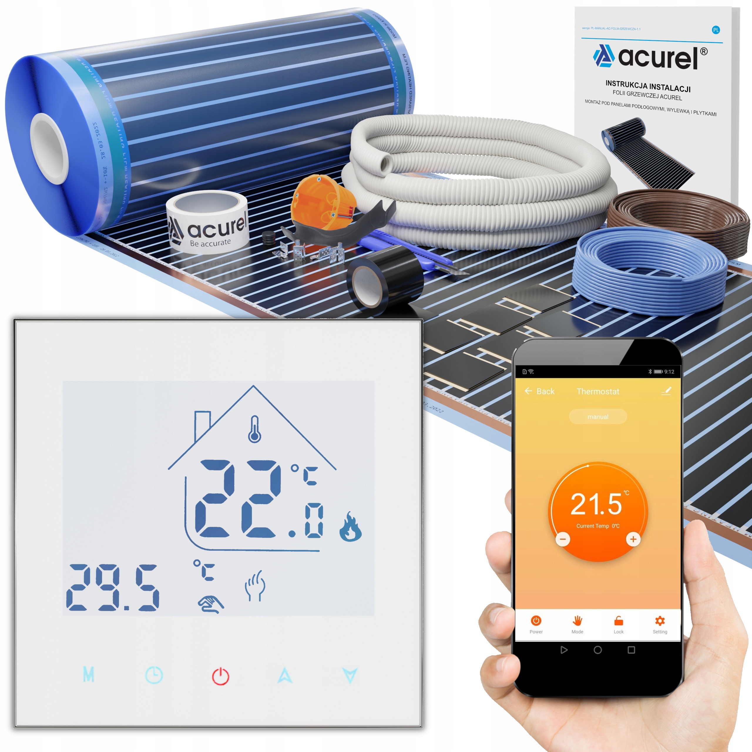 Infračervená vykurovacia fólia 80W/m² + WiFi termostat Set 1m²