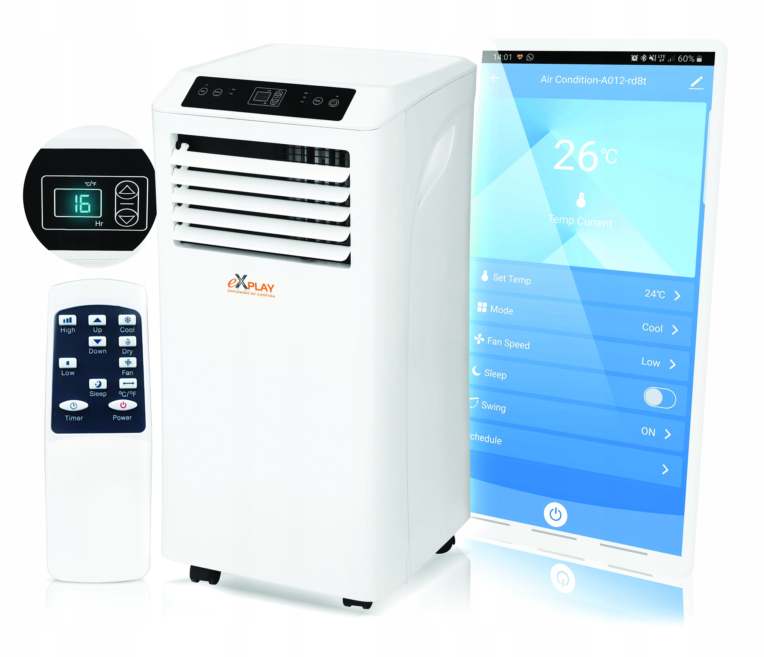 PRENOSNÝ KLIMATIZÁTOR WIFI EXPLAY 2 600 W DIAĽKOVÉ OVLÁDANIE