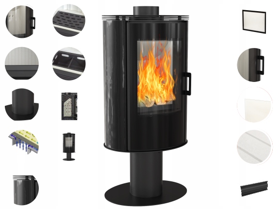 Voľne stojace kachle AB S / N / O / DR SKLO čierna škridla FURNACE +