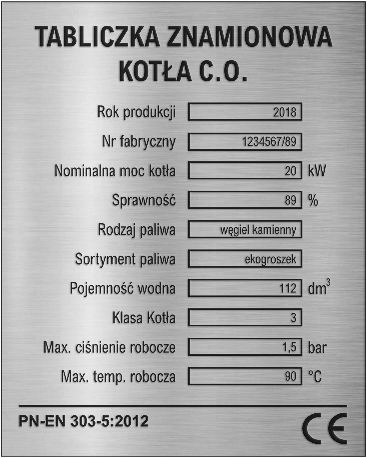 Typový štítok kotla ústredného kúrenia, označenie v cene!