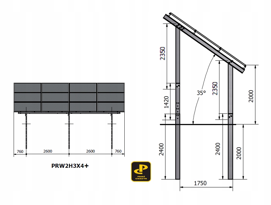 Fotovoltaika - Fotovoltaická štruktúra Two -Storey, PRW2H3X4 +2M