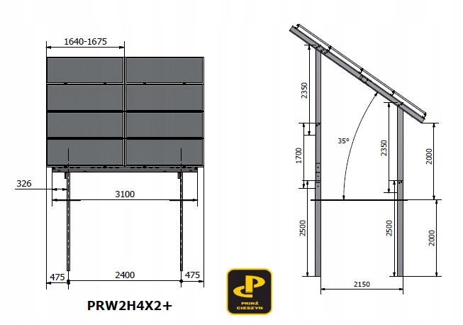 Fotovoltaika - Fotovoltaická štruktúra Two -Storey, PRW2H4X2 +2M