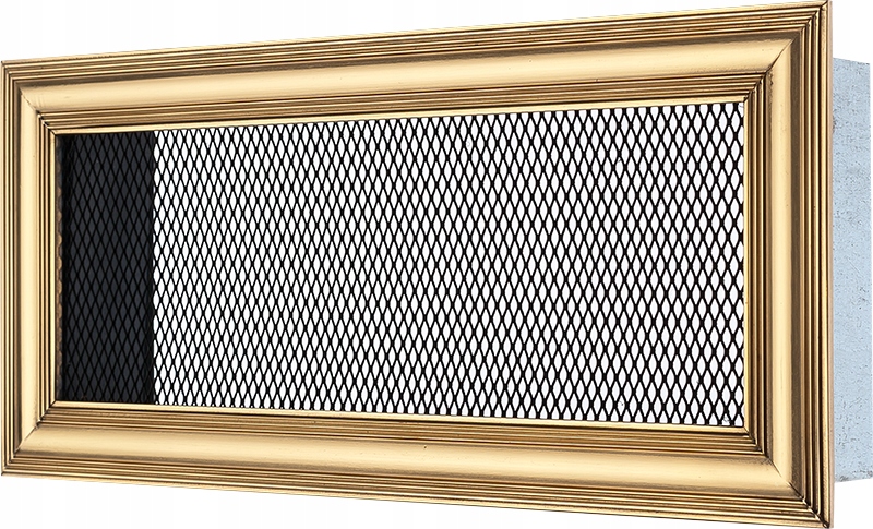 Mriežka 11 × 24, mosadz leštená, drážka, po nich čierna sieťovina