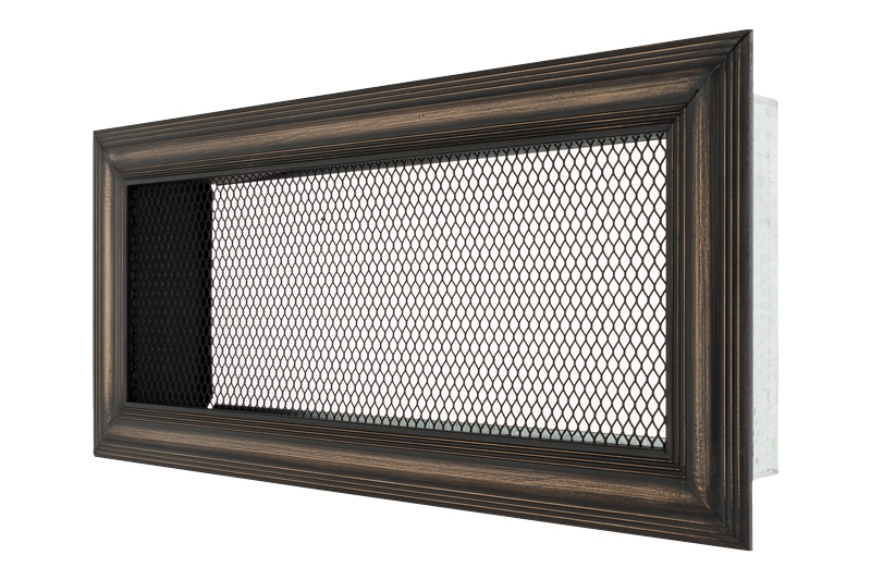 Mriežka 11 × 24, stará mosadz, matná drážka, čierna sieťovina