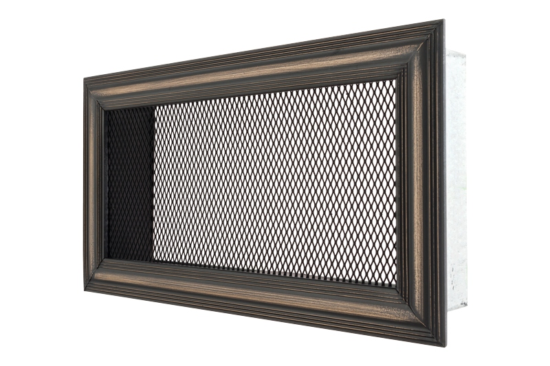 Mriežka 12 × 22, stará mosadz, matná drážka, čierna sieťovina