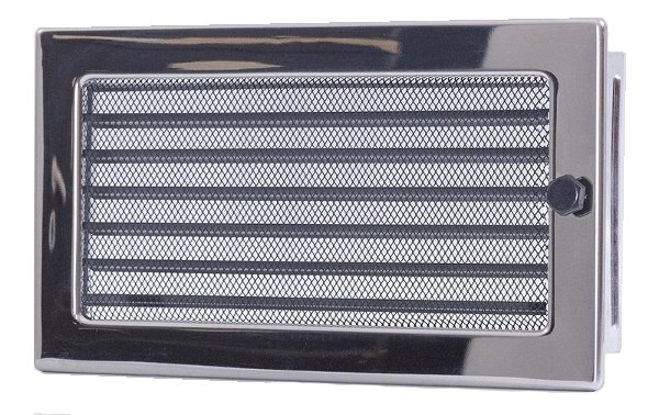 Poniklovaná oceľová mriežka 17x30 s uzáverom do krbu