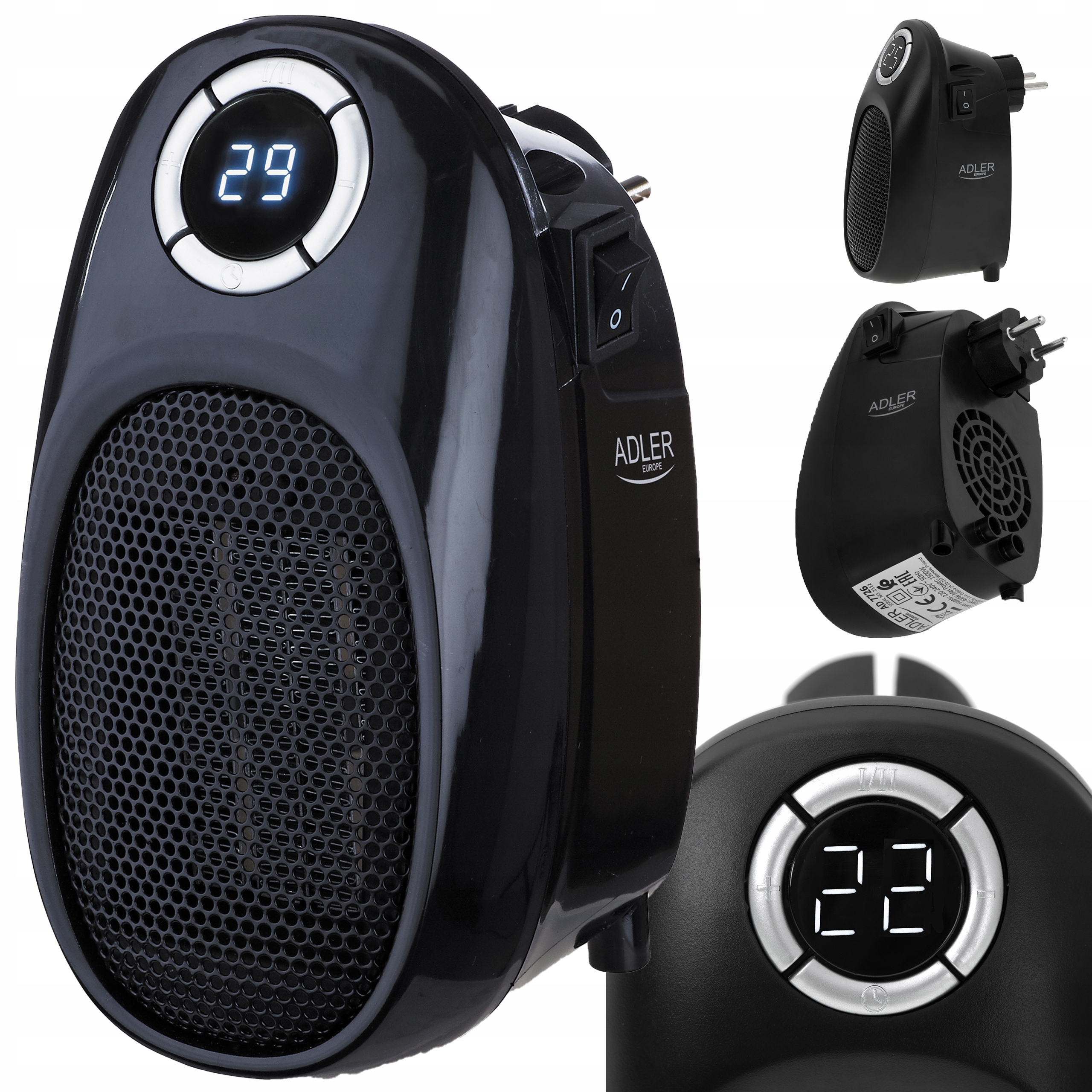 ZÁSUVKOVÝ VENTILÁTOR OHRIEVAČ ČIERNA AD 7726 ADLER