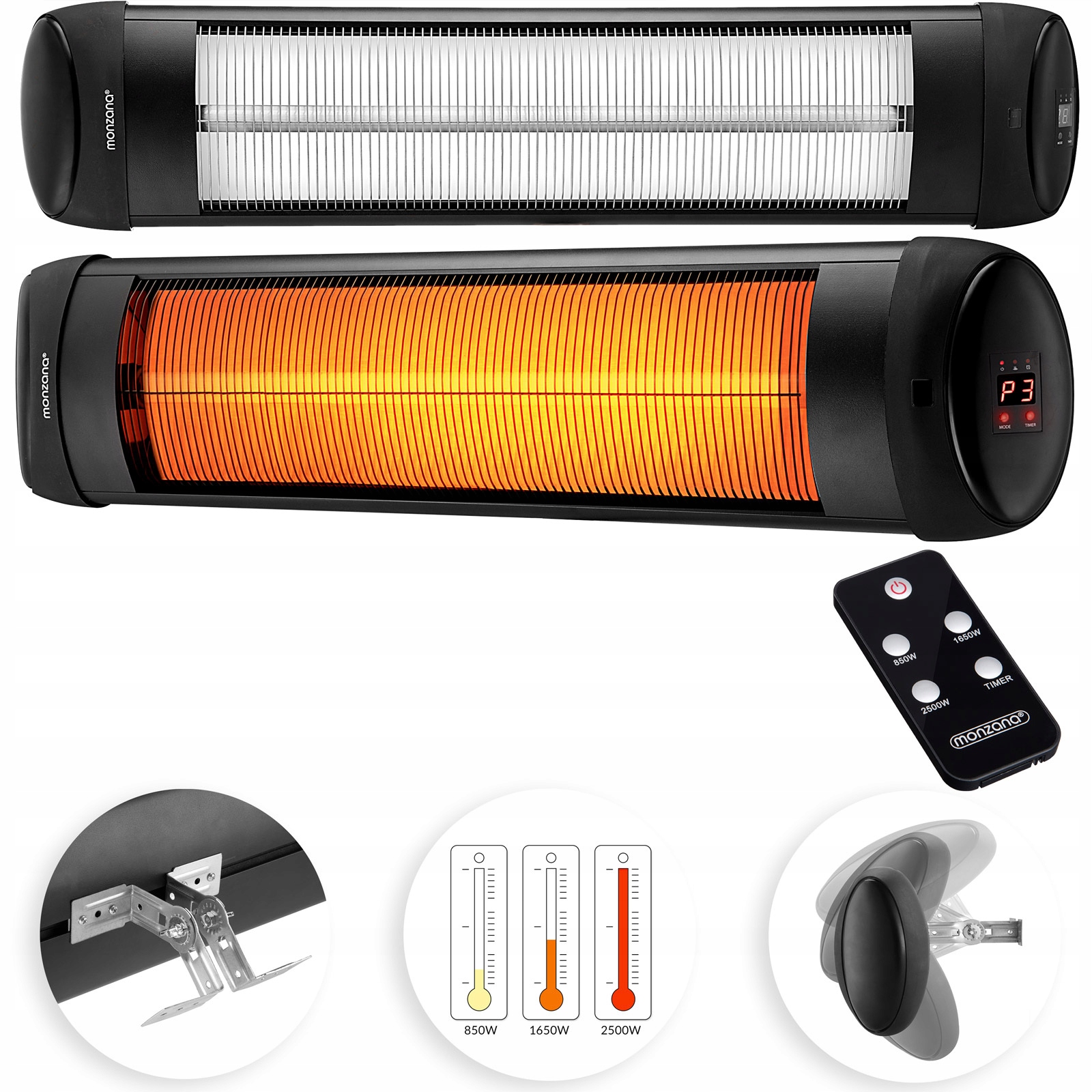 Infražiarič Monzana 2500 W, čierny