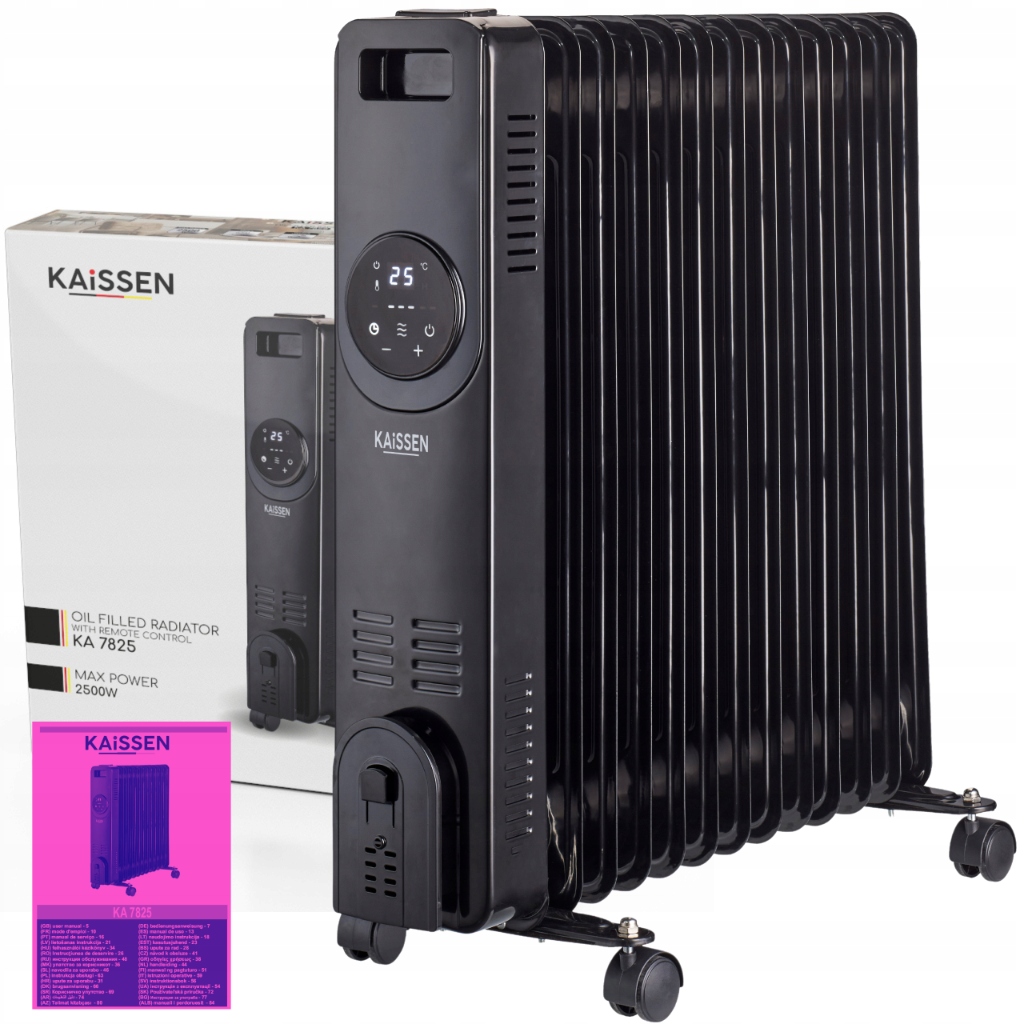 Olejový chladič Elektrický 2500W 13 RIBS Kolesá DIAĽKOVÉ OVLÁDANIE Časovač NASTAVENIE