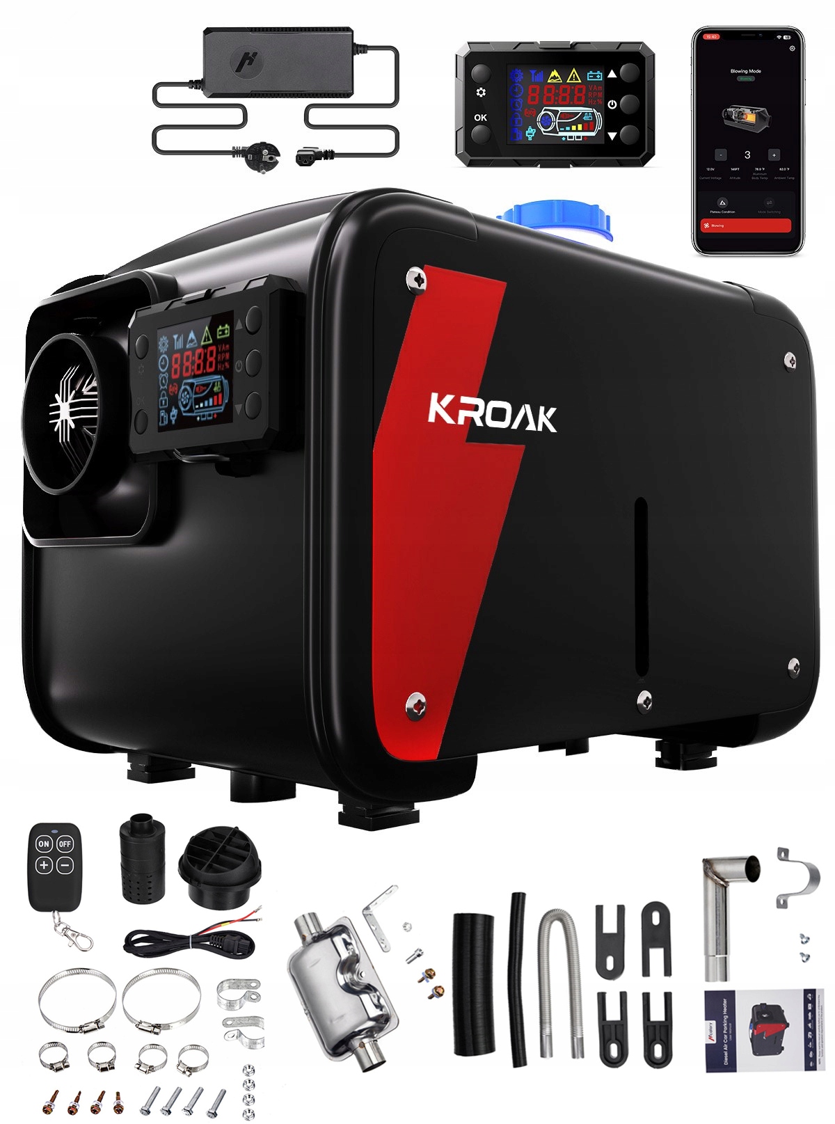 OHRIEVAČ OLEJA 8KW PARKOVACIE KÚRENIE VENTILÁTOR 230V 12/24V BLUETOOTH