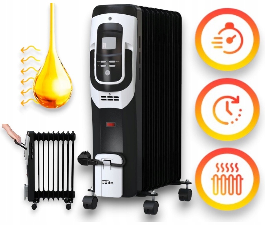ELEKTRICKÝ OHRIEVAČ OLEJA 2000W ČIERNY LCD GUDE ALEBO 2000-9 DT NA KOLESÁCH