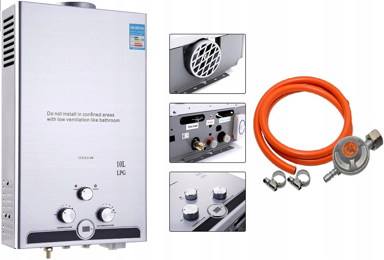 OHRIEVAČ VODY 10L 20kW LPG PLYN + PLYNOVÁ SADA