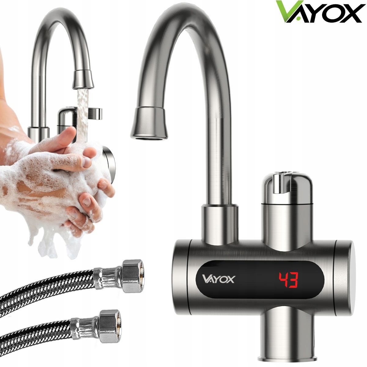 OKAMŽITÝ OHRIEVAČ VODY ELEKTRICKÝ OCEĽOVÝ DISPLEJ 3000W VAYOX FAUCET