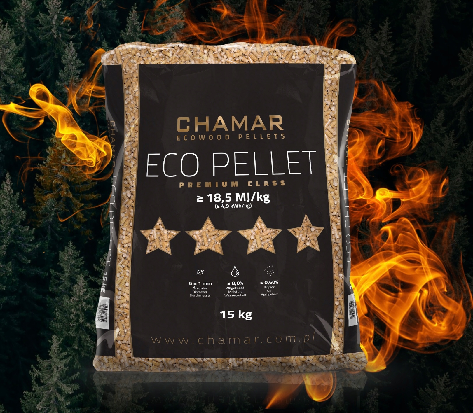 Pelety drevné pelety borovica 100% ECO PREMIUM CHAMAR 975 kg