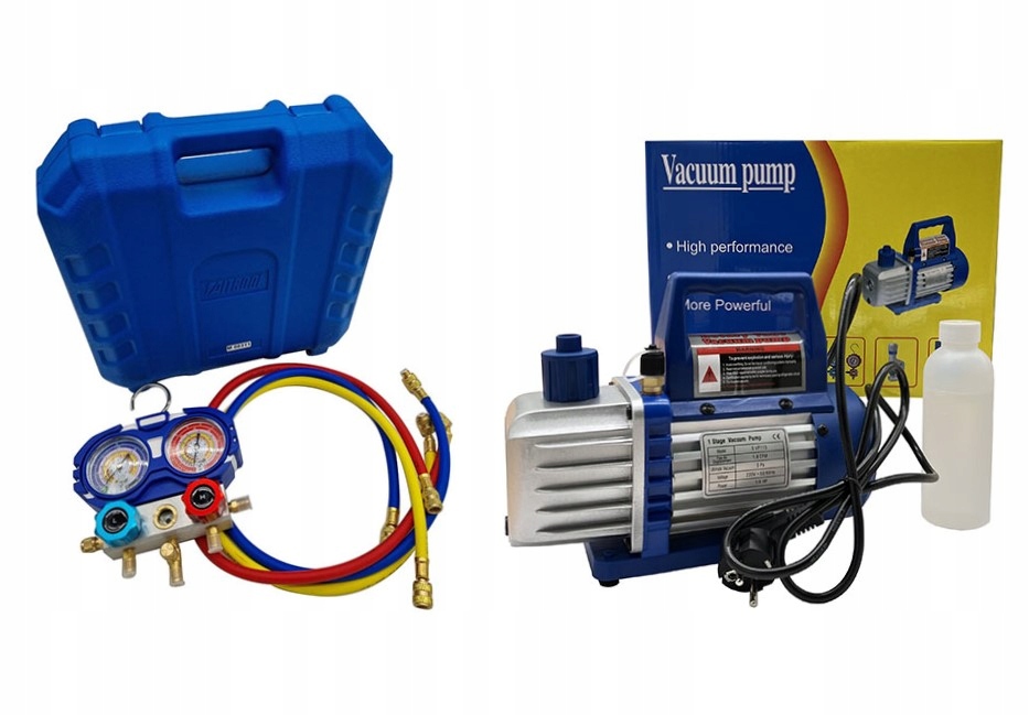 Mobilná klimatizácia - Vákuová pumpa SPV115 + tlakomery R32 R404A R410A