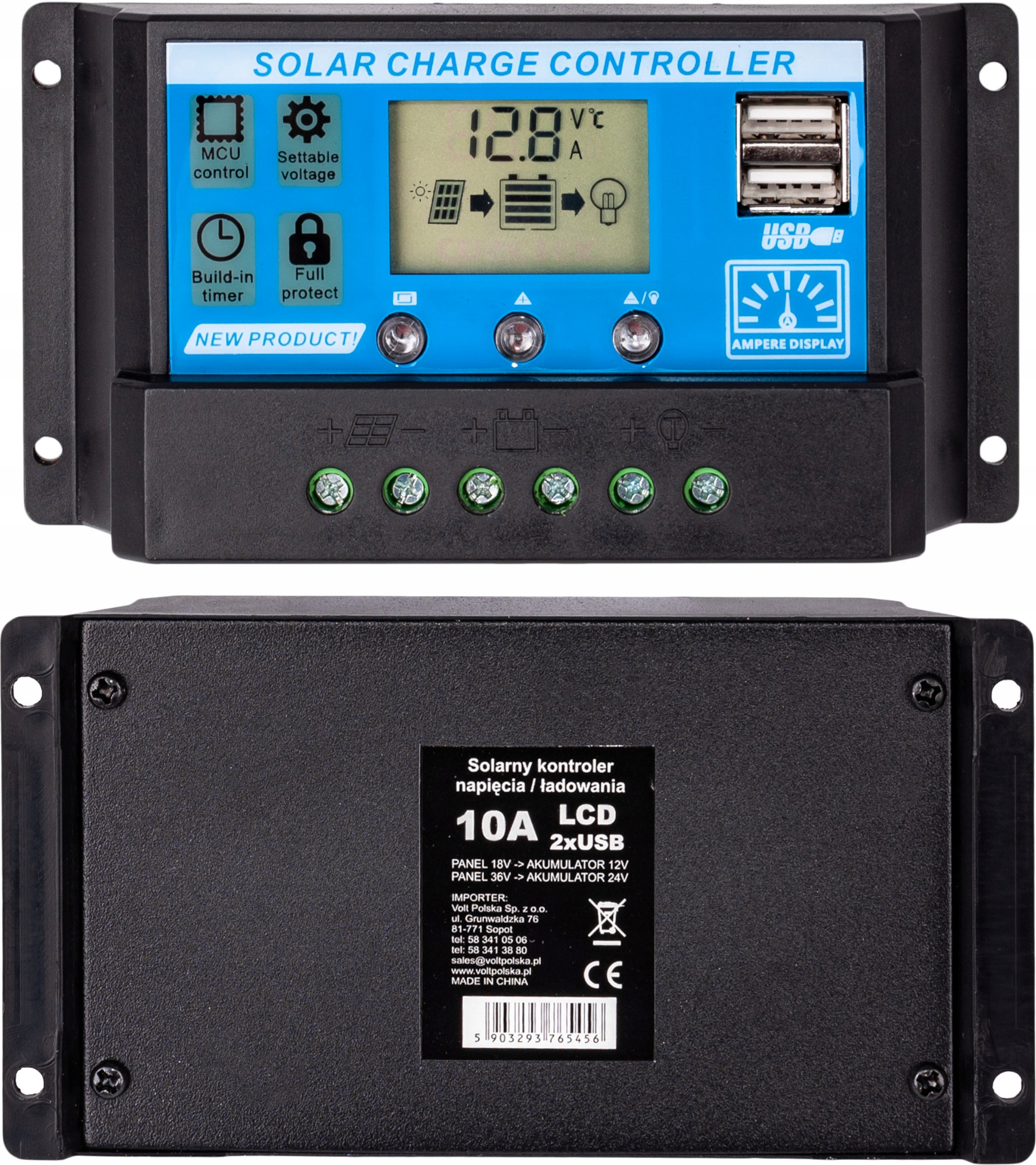 Fotovoltaika - Volt sol pwm 10a + 2xusb solárny regulátor