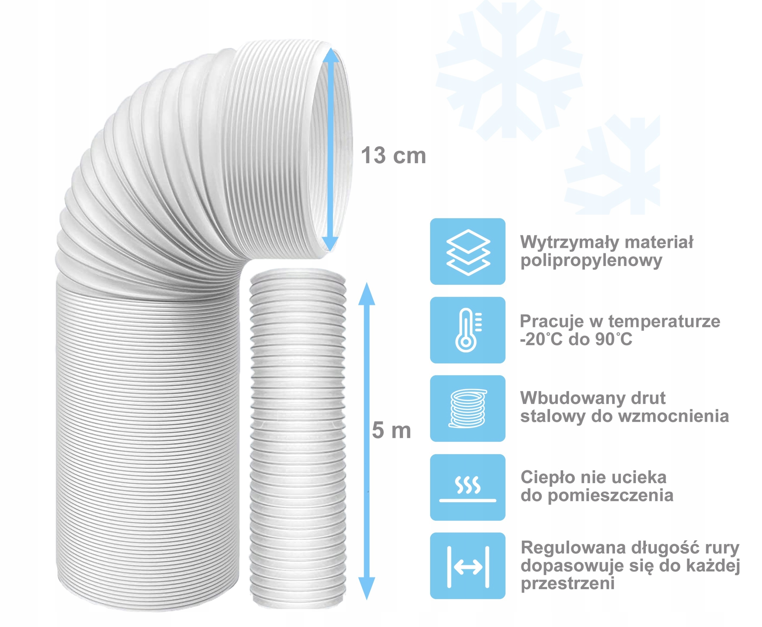Rúrka pre prenosné klimatizačné zariadenie 13cm 5m BIELA