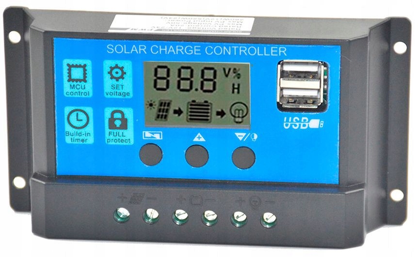 Fotovoltaika - Regulátor nabíjania 10A PWM Solar 12v 24V s USB
