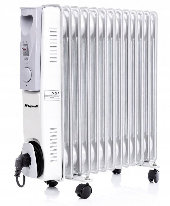 Riwall PRO Żeberson olejový radiátor 2500 W | 13 rebier, termostat, biely
