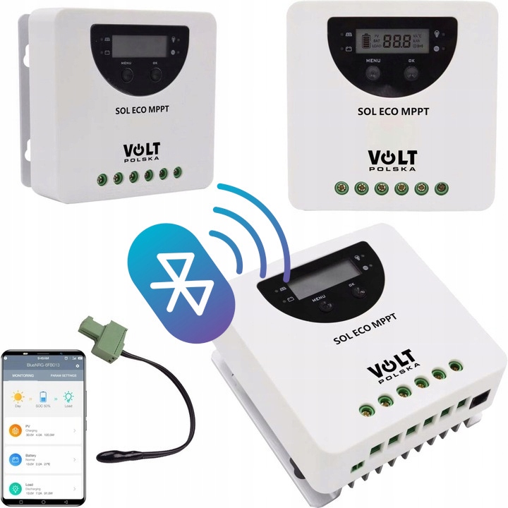SOL ECO MPPT SOLÁRNY REGULÁTOR 20A 100V 12/24V + LCD + BLUETOOTH VÝKONNÝ