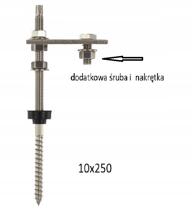 Skrutka M10X250 Two -gwint PV +adaptér +EPDM +OKR +SZED