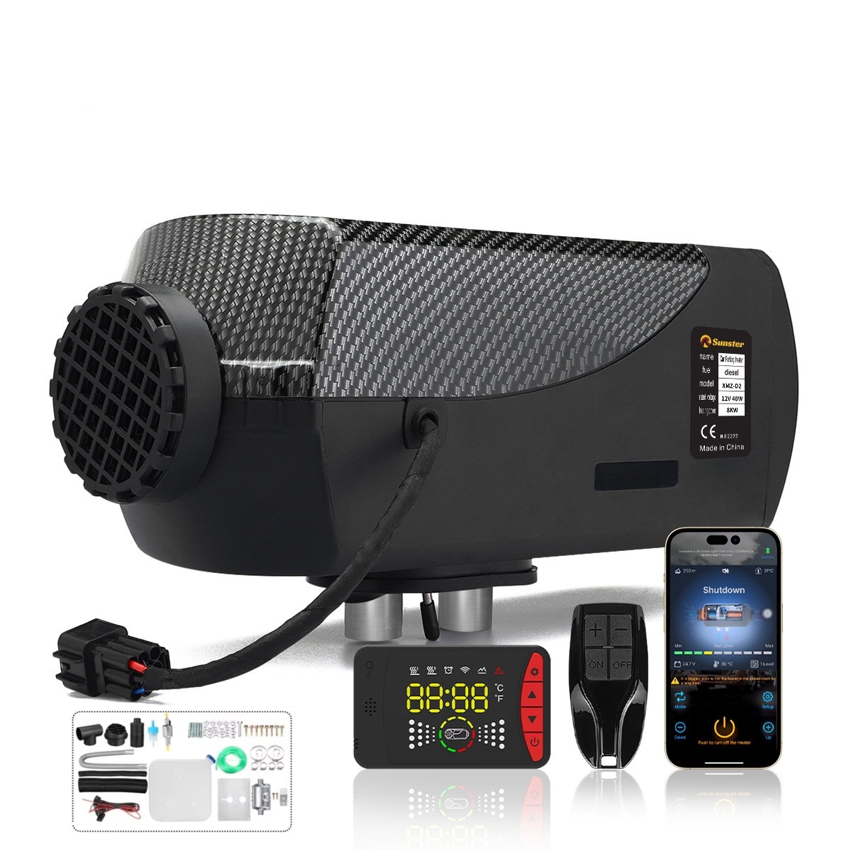 Sunster Parking webasto auto ohrievač 12V 24V 8KW Bluetooth