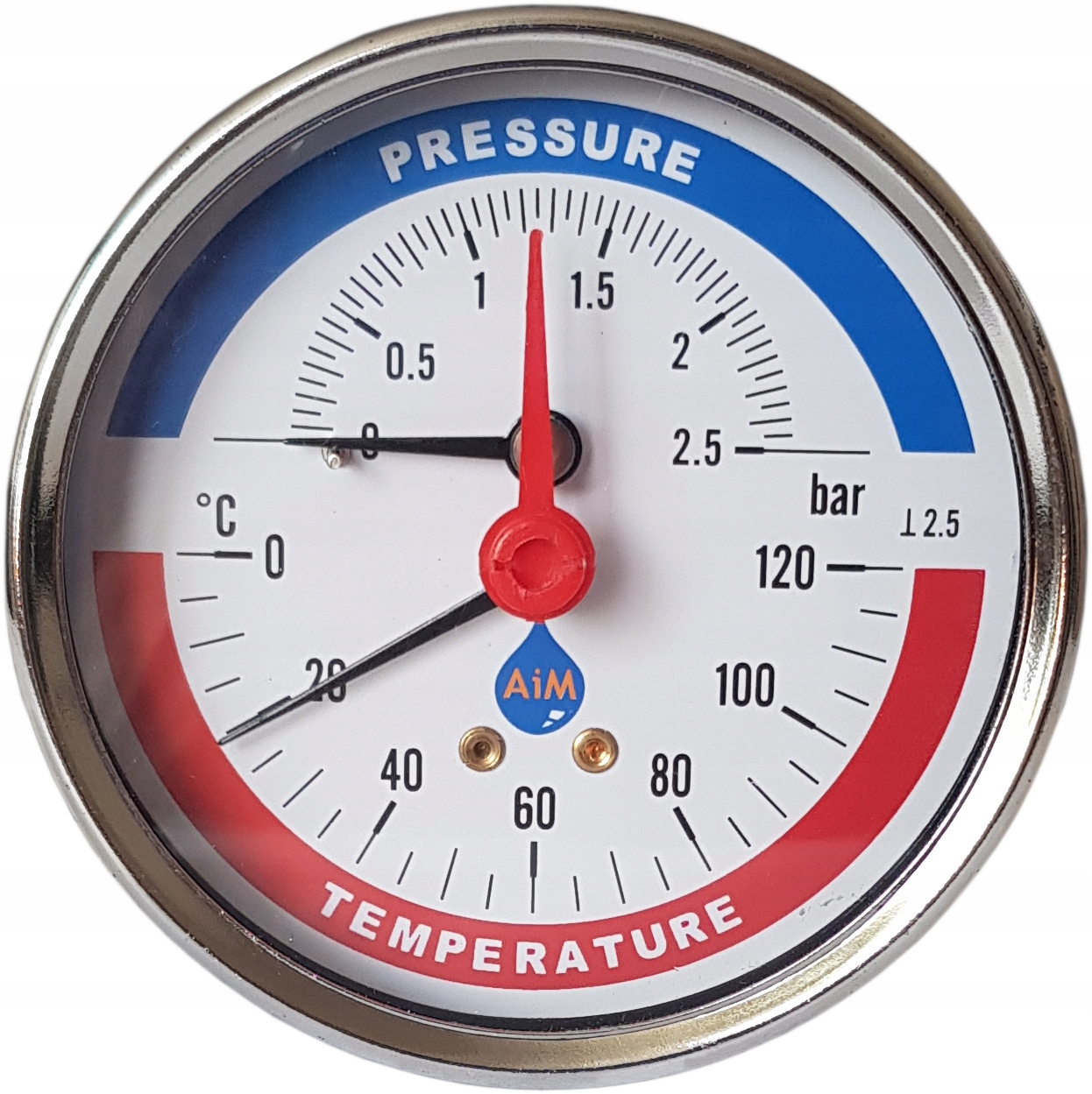 THERMOMANOMETER 80mm 1/2 2,5 bar 120C ZADNÝ AXIÁL