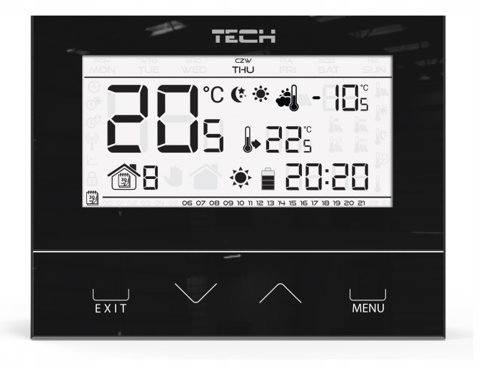 Izbový regulátor Tech ST-292V3 čierny 132 sklenený
